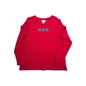 NEW Christopher & Banks T Shirt Celestial 1X Sun Moon Long Sleeve Red NWT Patch